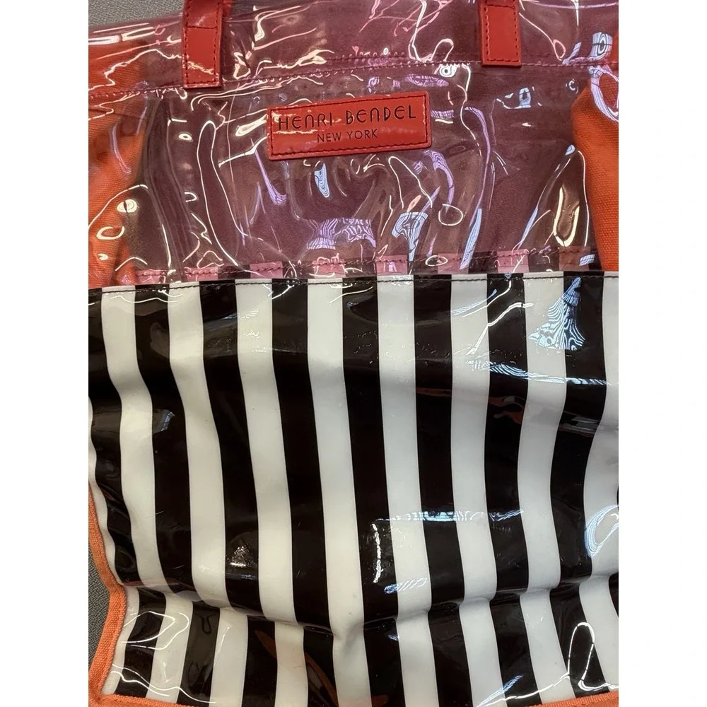 Henri Bendel New York Women's Handbag Black White Striped Double Handle Tote Bag